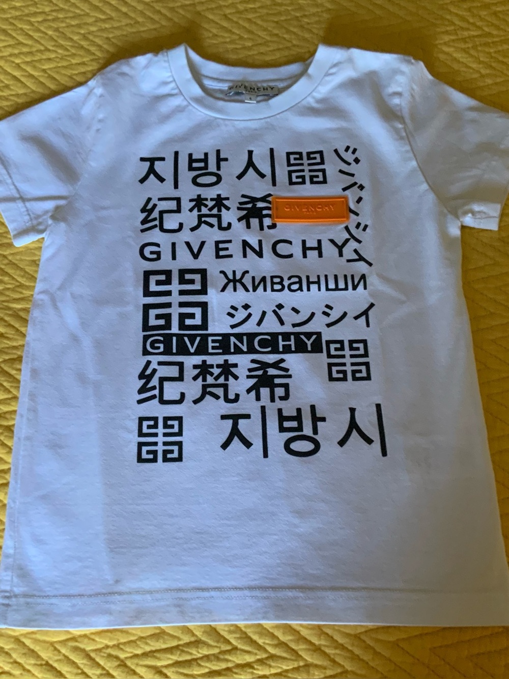 Givenchy White Graphic Logo Tee with Orange Tab
